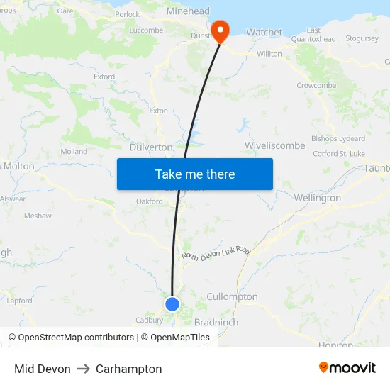 Mid Devon to Carhampton map