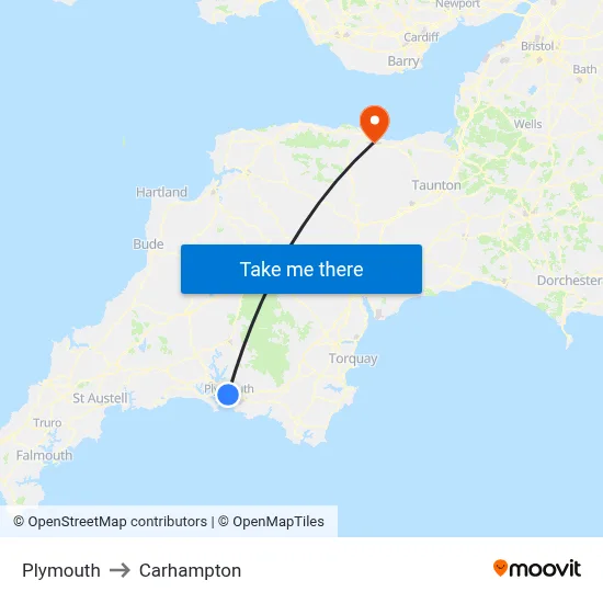 Plymouth to Carhampton map