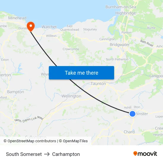 South Somerset to Carhampton map