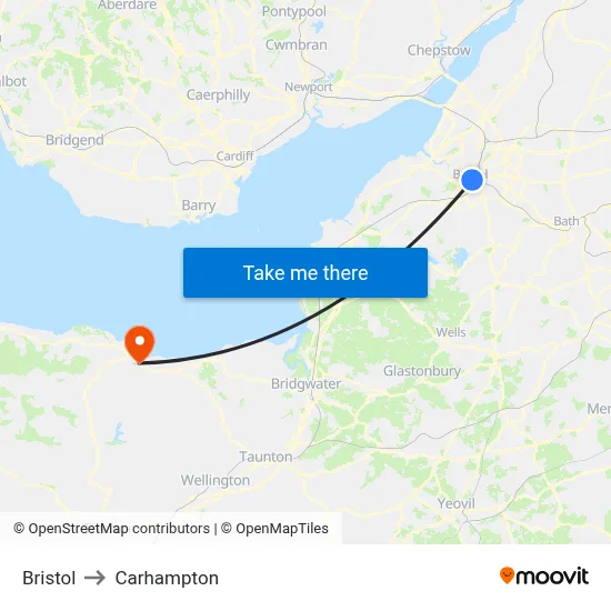 Bristol to Carhampton map