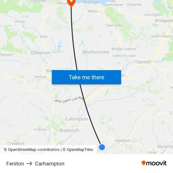Feniton to Carhampton map