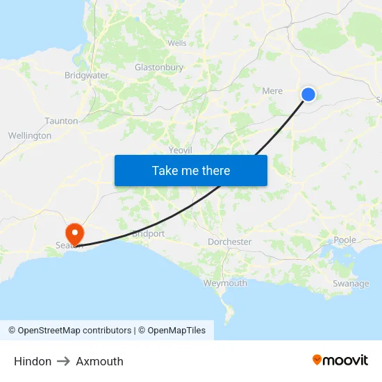 Hindon to Axmouth map