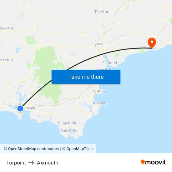 Torpoint to Axmouth map