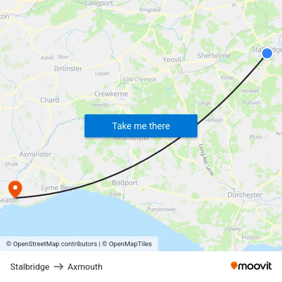 Stalbridge to Axmouth map