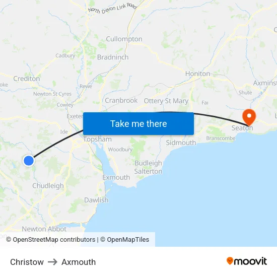 Christow to Axmouth map