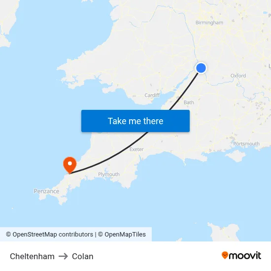 Cheltenham to Colan map