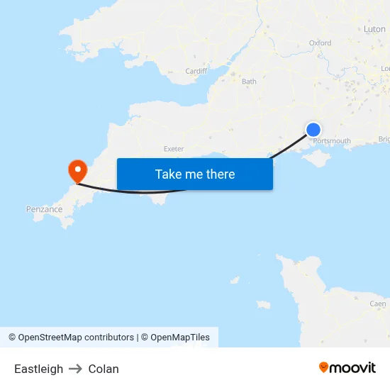 Eastleigh to Colan map
