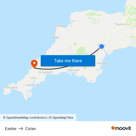 Exeter to Colan map
