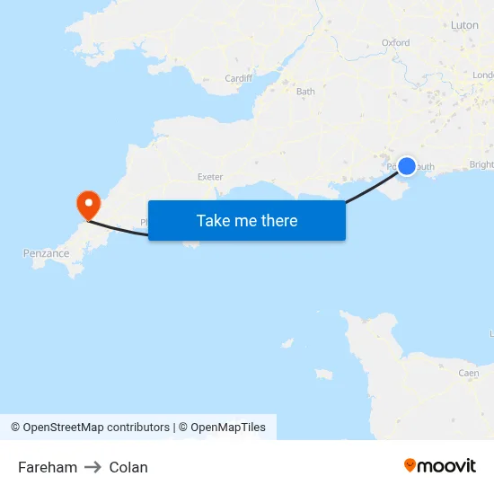Fareham to Colan map