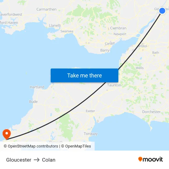 Gloucester to Colan map
