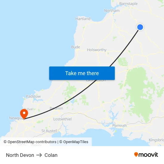 North Devon to Colan map