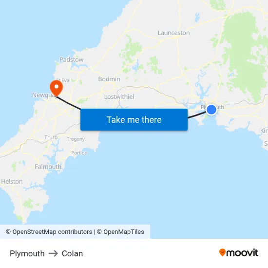 Plymouth to Colan map