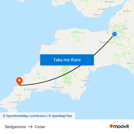 Sedgemoor to Colan map