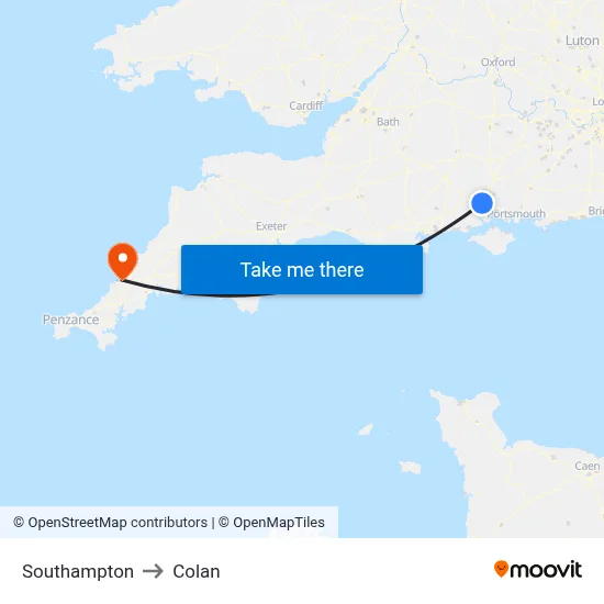 Southampton to Colan map