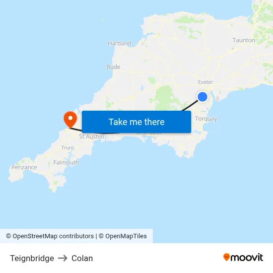 Teignbridge to Colan map