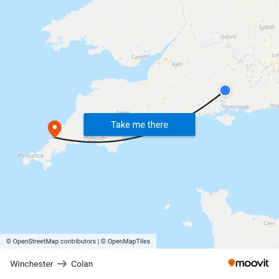 Winchester to Colan map