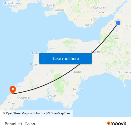 Bristol to Colan map