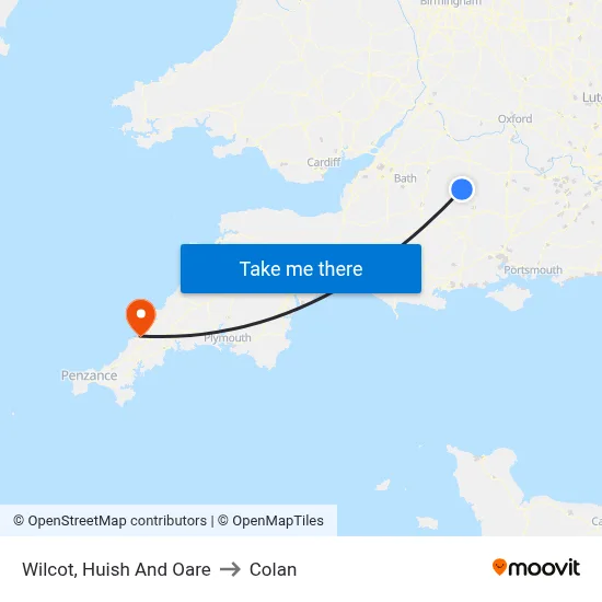 Wilcot, Huish And Oare to Colan map