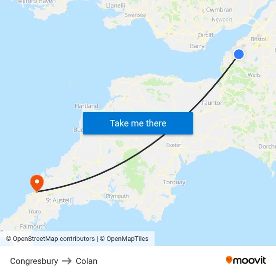 Congresbury to Colan map