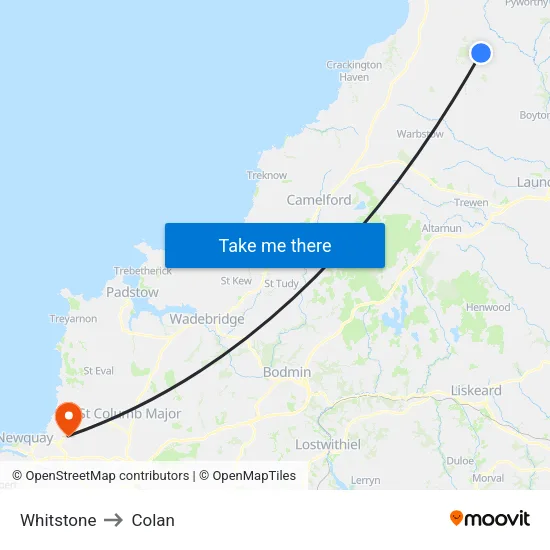 Whitstone to Colan map