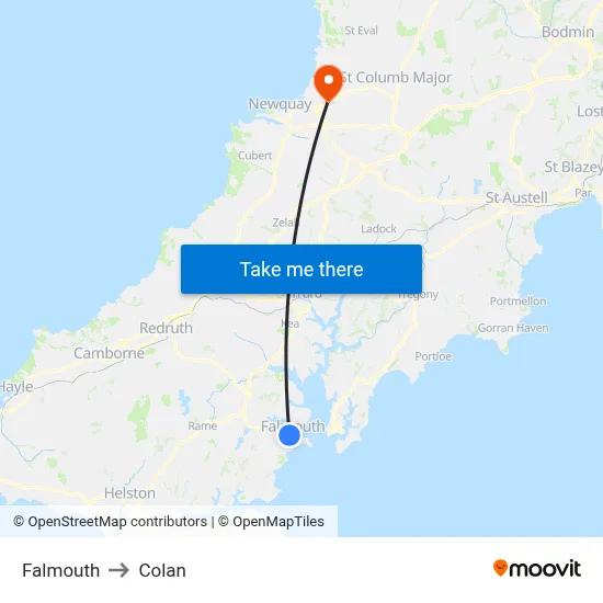 Falmouth to Colan map