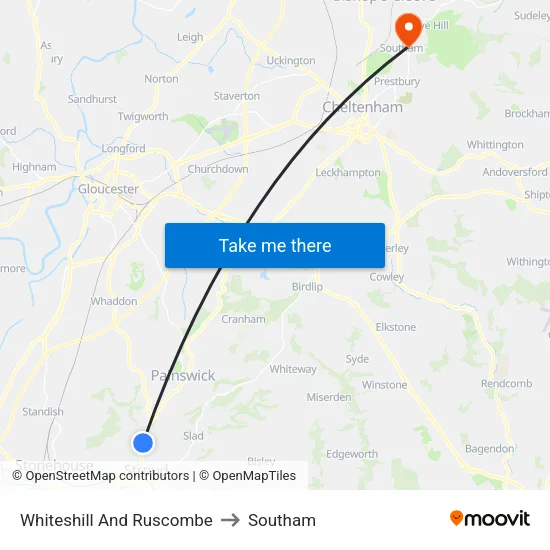 Whiteshill And Ruscombe to Southam map