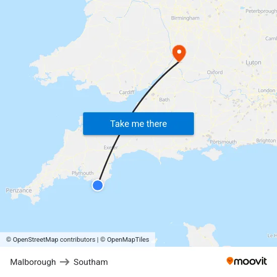 Malborough to Southam map