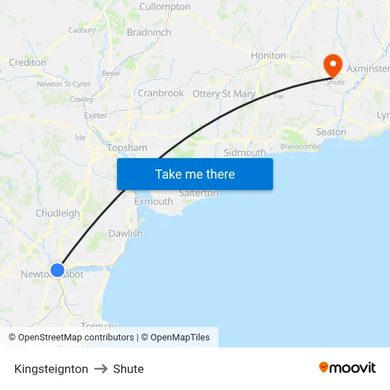 Kingsteignton to Shute map