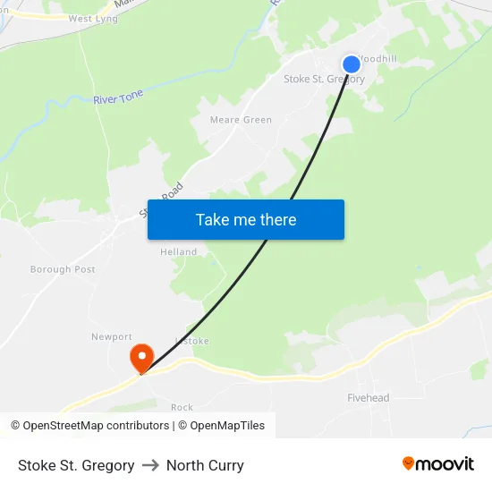 Stoke St. Gregory to North Curry map