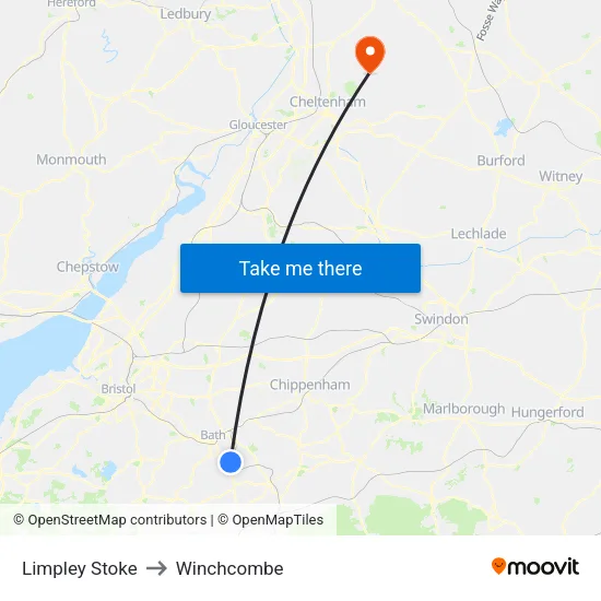 Limpley Stoke to Winchcombe map