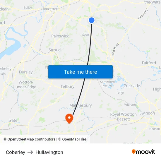 Coberley to Hullavington map