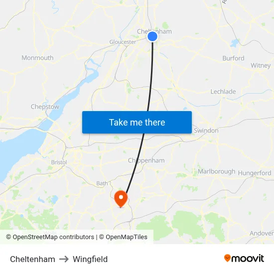 Cheltenham to Wingfield map