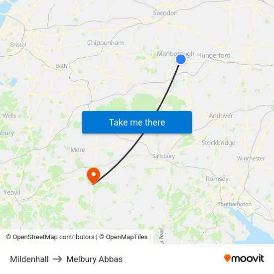 Mildenhall to Melbury Abbas map