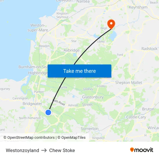 Westonzoyland to Chew Stoke map
