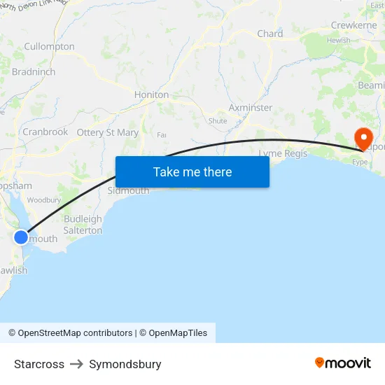 Starcross to Symondsbury map