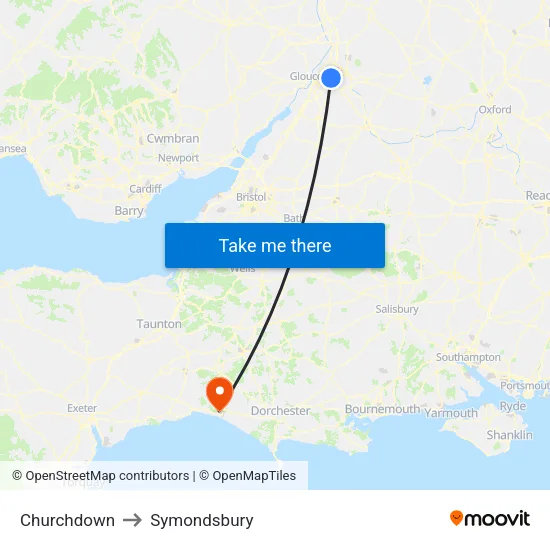 Churchdown to Symondsbury map