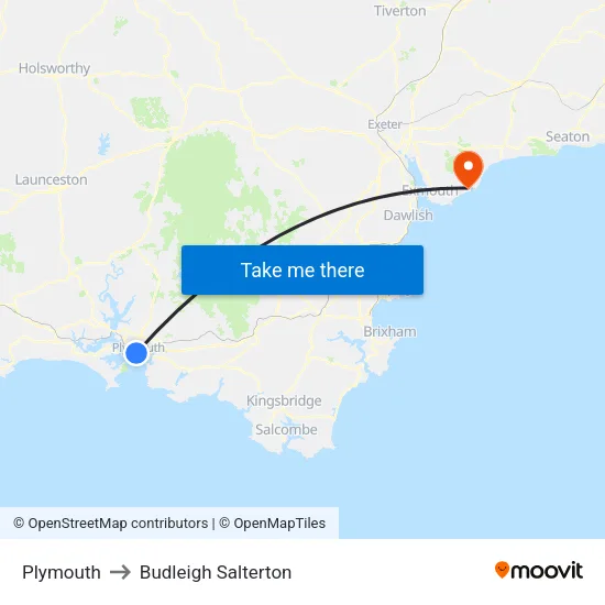 Plymouth to Budleigh Salterton map
