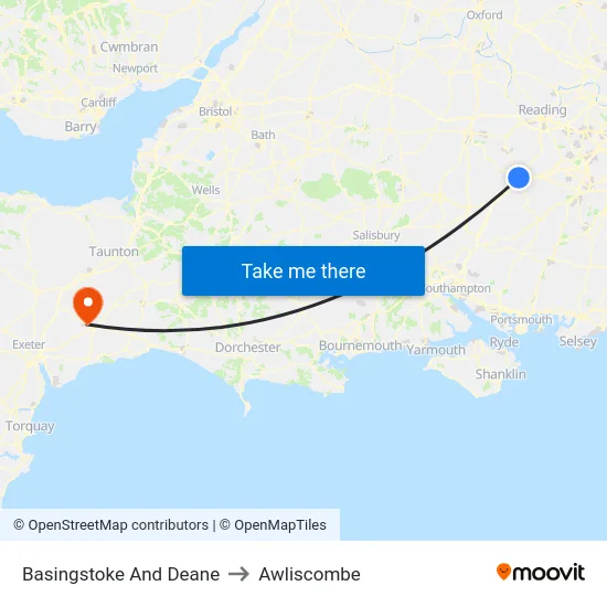 Basingstoke And Deane to Awliscombe map