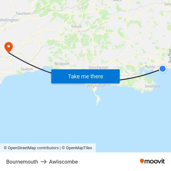 Bournemouth to Awliscombe map
