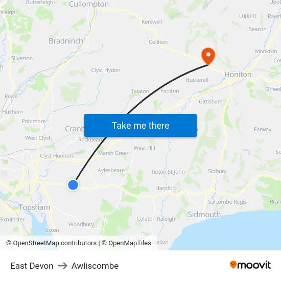 East Devon to Awliscombe map