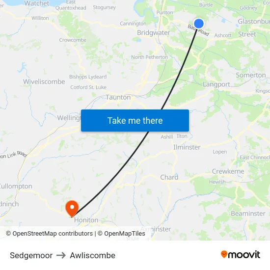 Sedgemoor to Awliscombe map
