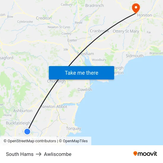 South Hams to Awliscombe map