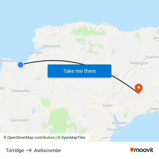 Torridge to Awliscombe map