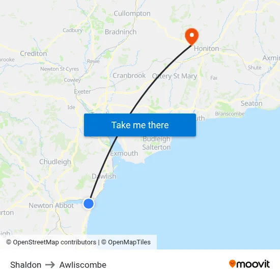 Shaldon to Awliscombe map