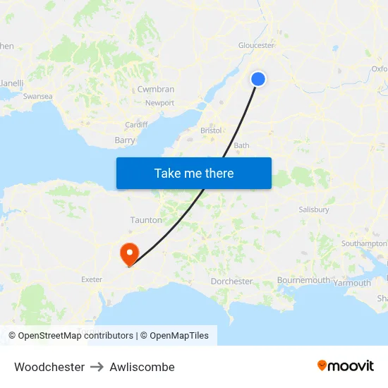 Woodchester to Awliscombe map
