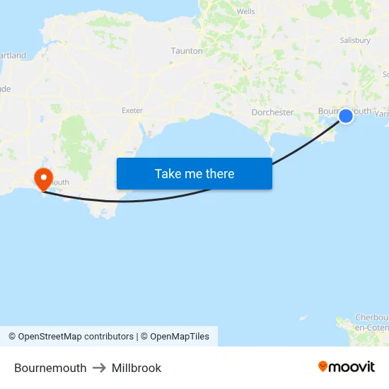 Bournemouth to Millbrook map