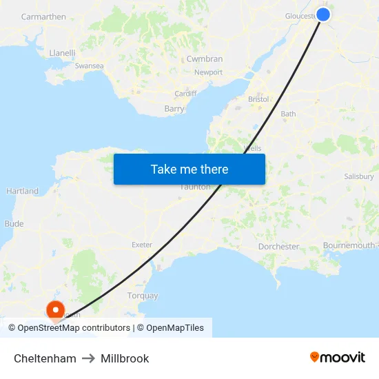Cheltenham to Millbrook map