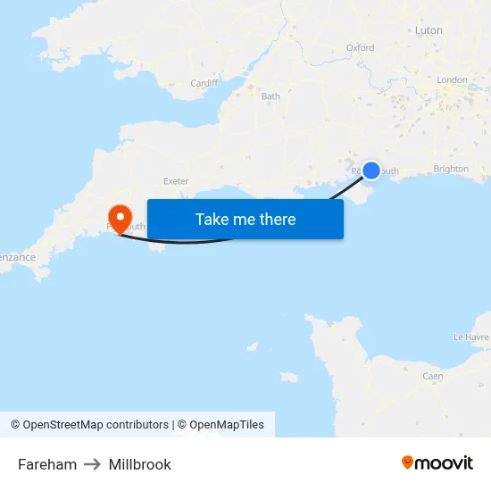 Fareham to Millbrook map