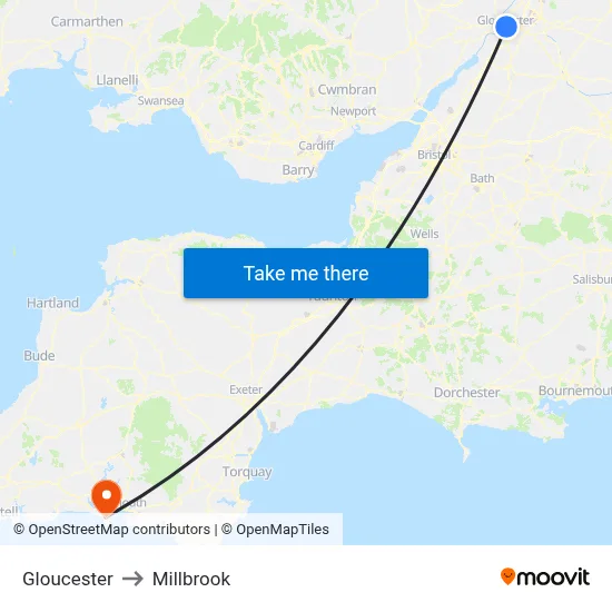 Gloucester to Millbrook map