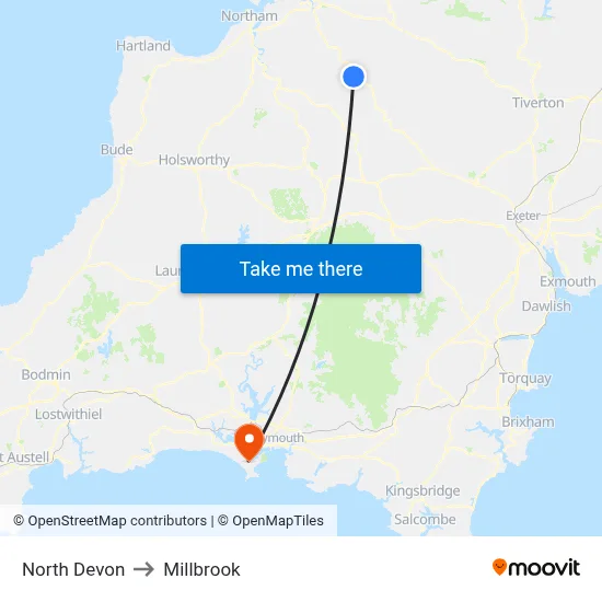 North Devon to Millbrook map